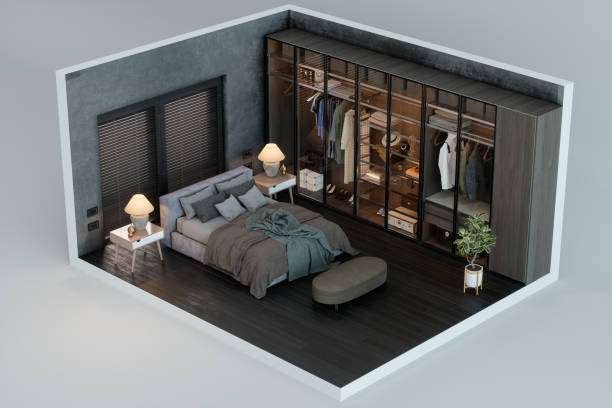 3d Model Bedroom On Gray Background