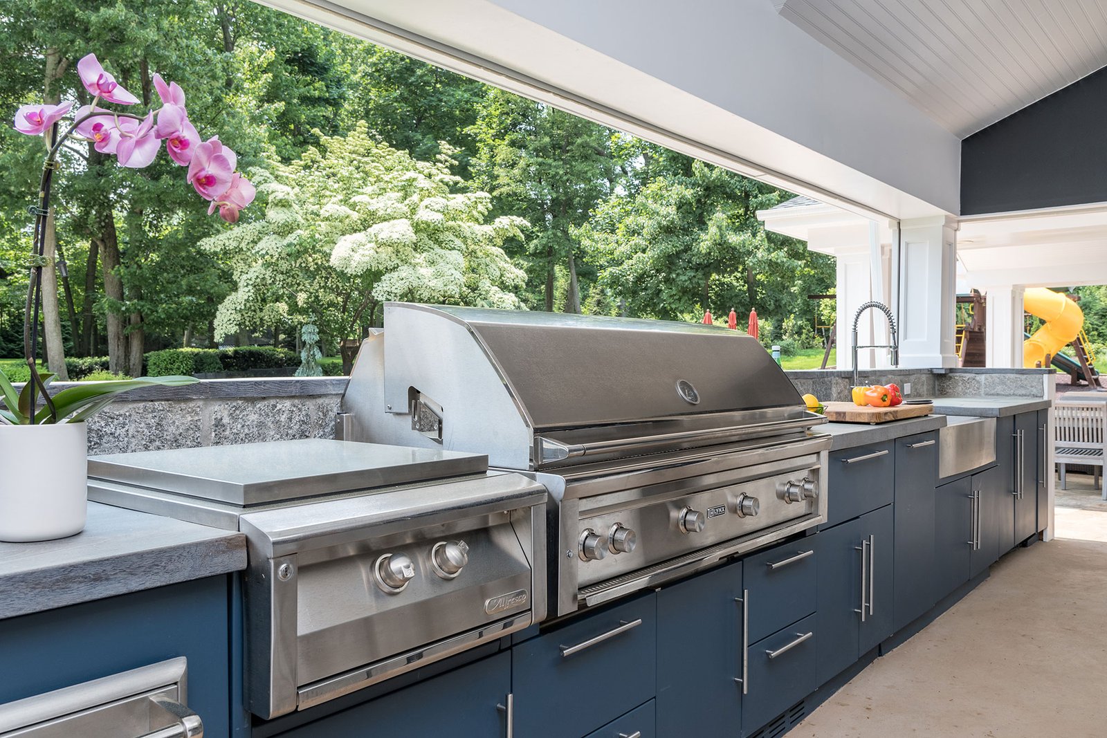 Blue and Stone utdoor Kitchen in Sands Point NY by John Michael