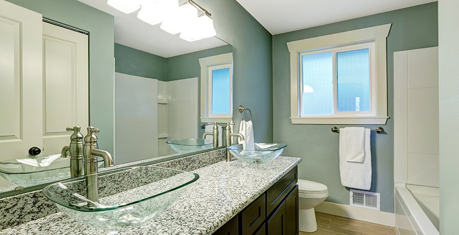 Modern bathroom interior in soft aqua color