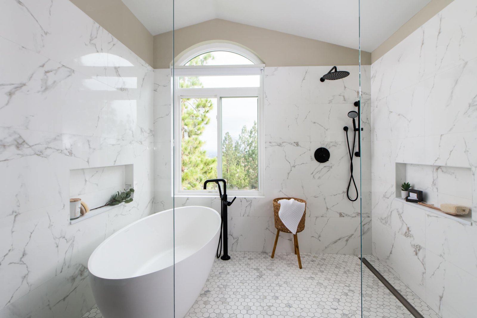 Freestanding tub in master shower remodel with spacious layout • Best Maintenance and Repair Company in Dubai Freestanding tub in master shower remodel with spacious layout